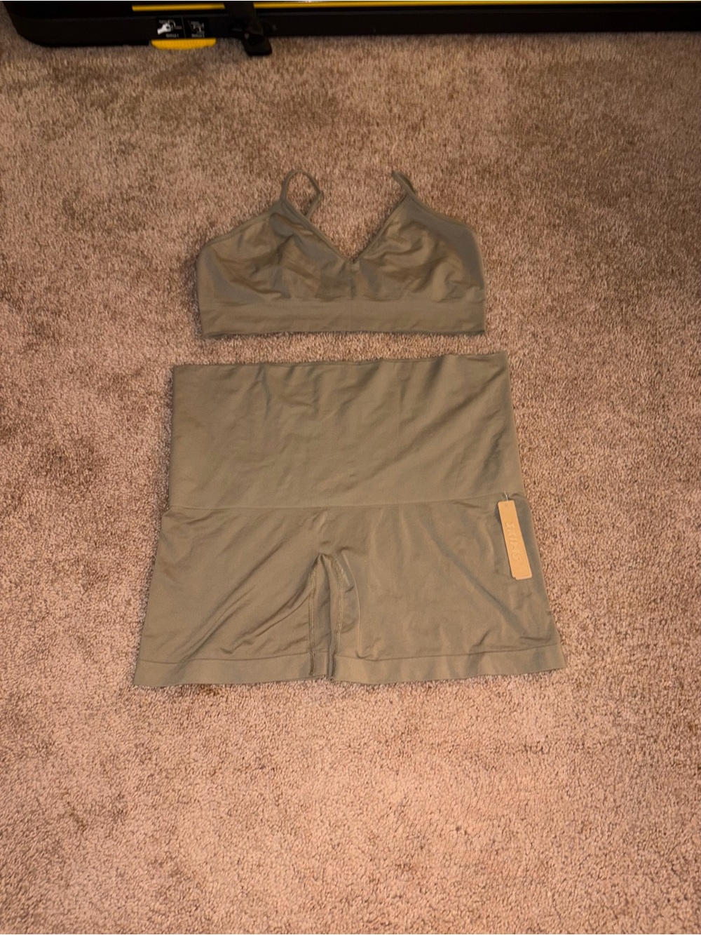 SKIMS Seamless Olive Bralette and High-Waist Shorts Set
